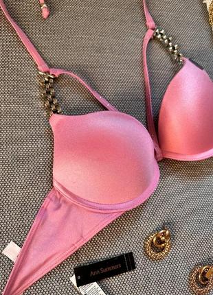 Жіночий рожевий ліф бюстгалтер верх від купальника сексуальний на зав‘язках3 фото