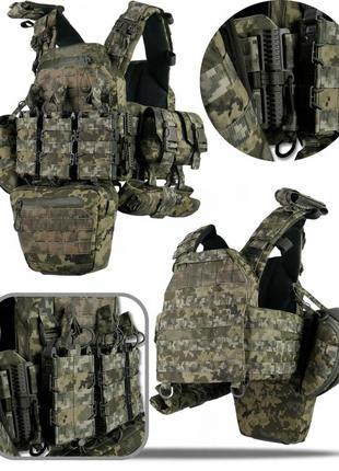 Військовий розвантажувальний жилет kiborg з 8 підсумками тактична плитоноска піксель  з швидким скиданням для зсу