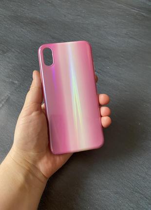 Чехол на iphone x/xs плотный силикон малиновый (розовый), переливается.