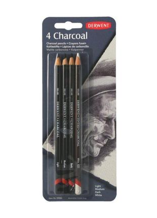 Набір для графіки derwent charcoal 4 олівця в блістері