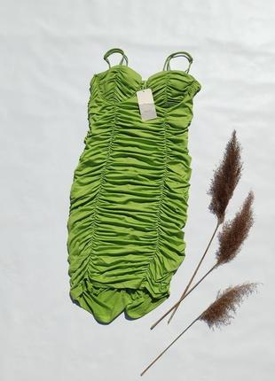 Коктейльное салатовое мини платье со сборками vera & lucy