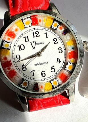 Шикарний годинник. art&amp;glass з муранським склом, ремінець шкіра
