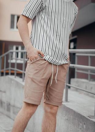 Мужские стильные шорты на резинке со шнурком бежевые