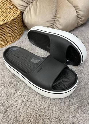 Crocs crocband platform slide black стильні та зручні шльопанці крокс на платформі