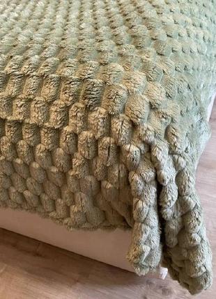 Плюшевий плед королівський соти, покривало на диван фісташка, 200х230 см