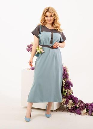 Жіноча сукня міді з поясом блакитного кольору р.44/46 432719
