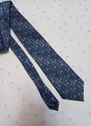 Шелк! тонкий галстук мужской синий  в принт краватка piacci