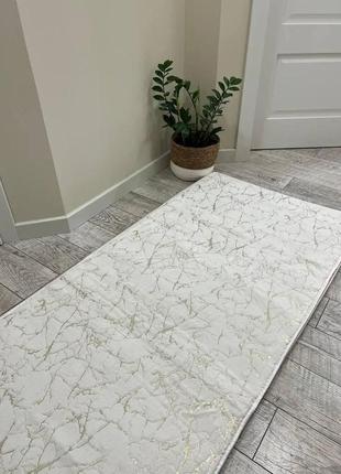 Килимок мраморний приліжковий 80х160 см, килимок мрамор з золотом білий