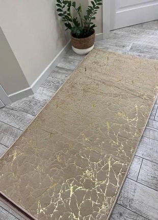 Килимок приліжковий бежевий мрамор 80х160 см, килимок мраморный з золотом