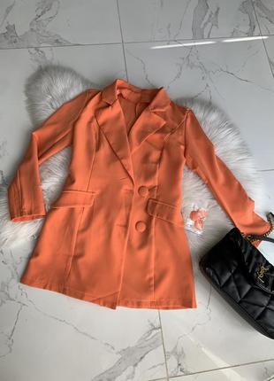 Пиджак, жакет оранжевый, удлиненный, размер s