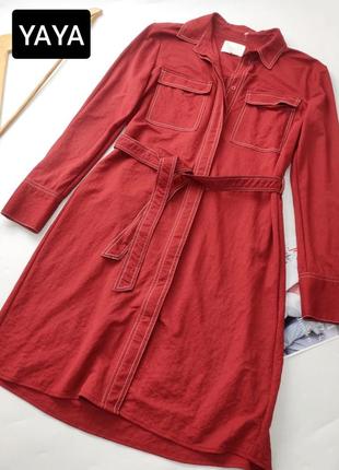 Сукня жіноча міді червоного кольору з поясом від бренду yaya 36