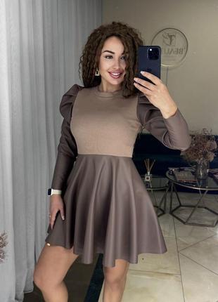 Шикарное коктельное платье кожа+рубчик, норма и батал