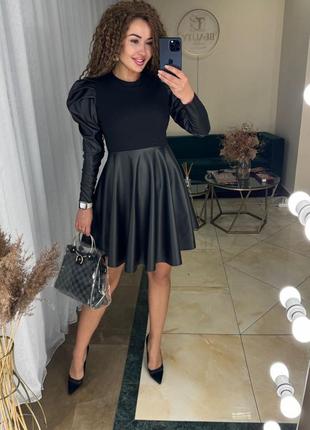 Шикарное коктельное платье кожа+рубчик, норма и батал
