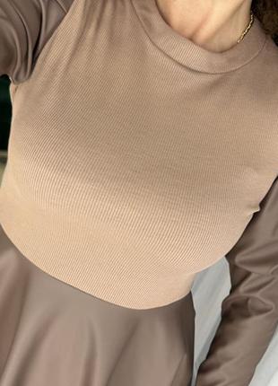 Шикарное коктельное платье кожа+рубчик, норма и батал