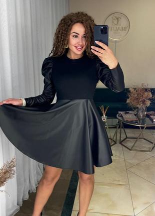 Шикарное коктельное платье кожа+рубчик, норма и батал