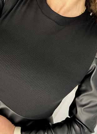 Шикарное коктельное платье кожа+рубчик, норма и батал