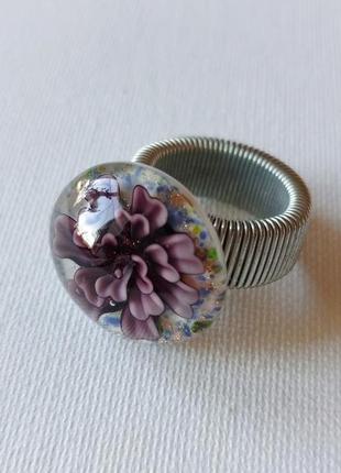 Кільце безрозмірне, з бузковою квіткою, кольцо с сиреневым цветком, безрозмерное, handmade