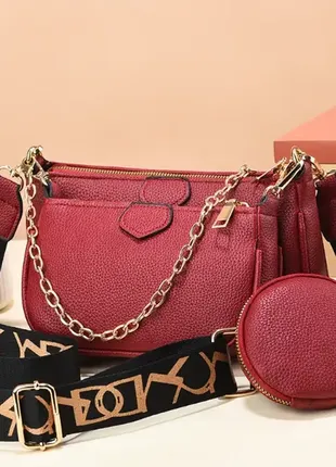 Жіноча міні сумочка клатч мульти сумка 3в1, набір сумок крос-боді через плече червоний