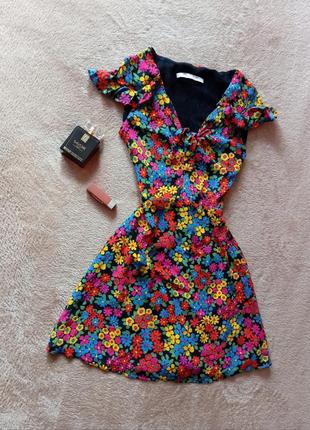 Трендовое качественное яркое платье в цветочный принт на подкладке zara