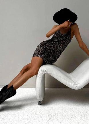 Женское леопардовое платье летнее на бретельках розмір: 42-44, 44-46