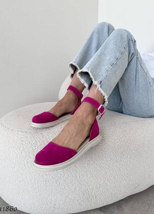 Замшевые босоножки цвета фуксия2 фото