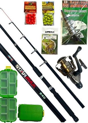 Спиннинг weida star max(40-80g) 240 +катушка feima + снасть с корм.конус 60гр + коробочка 10 отд.+ крючки