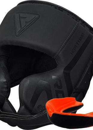 Боксерський шолом rdx t15 noir cheek protector matte black  m (капа у комплекті)