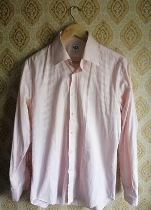 Рубашка розовая в белую полоску мужская, размер м