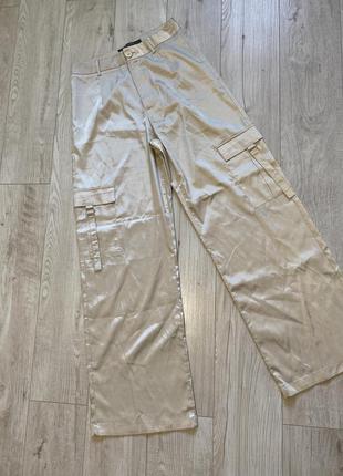 Красивые брюки карго с карманами под сатин с отливом м 10
