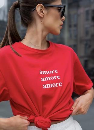 Жіноча оверсайз футболка червона amore амур бавовна 95% 40-46