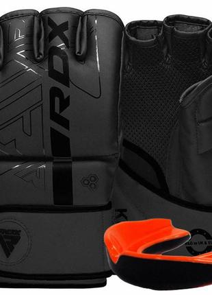 Рукавиці для мма rdx f6 kara matte black m (капа у комплекті)