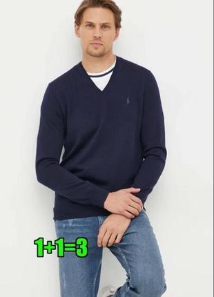 🤩1+1=3 брендовый темно-синий мужской свитер ralph lauren, размер 48 - 50