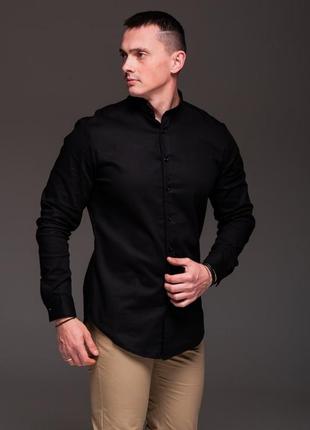 Мужская рубашка из льна черная на лето