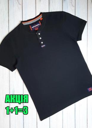 💥1+1=3 фирменная черная мужская футболка поло superdry, размер 46 - 48
