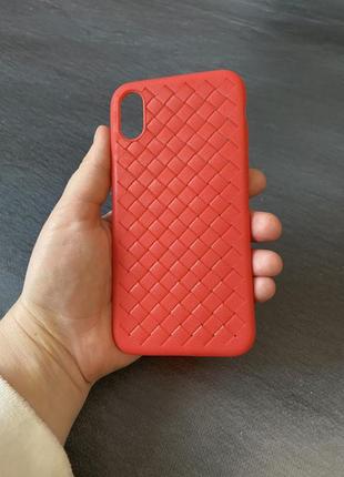 Чехол на iphone x/xs плотный силикон, плетение, красный