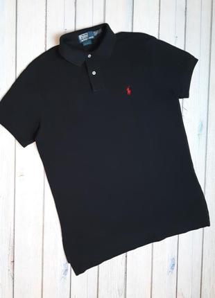 💥1+1=3 брендовая базовая черная футболка поло ralph lauren, размер 46 - 48