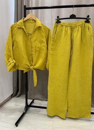 Льняний жіночий костюм брюки та сорочка льон