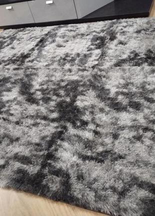 Хутряний килимок травка графіт 200х230  см, килимок приліжковий ворсистий