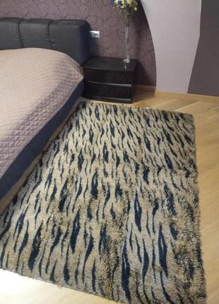 Хутряний ворсистий килимок травка тигровий 140х200 см, килимок приліжковий ворсистий