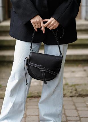 Сумка женская черная, клатч loewe gate small leather and jacquard shoulder bag black (арт: 99419)