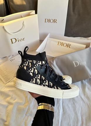 Круті жіночі високі кеди у стилі christian dior sneakers high b23 black beige premium чорні