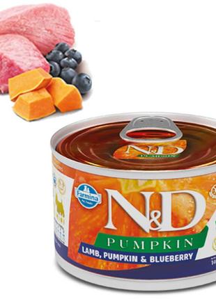 Консерва farmina n&d pumpkin gf adult mini lamb, pumpkin & blueberry