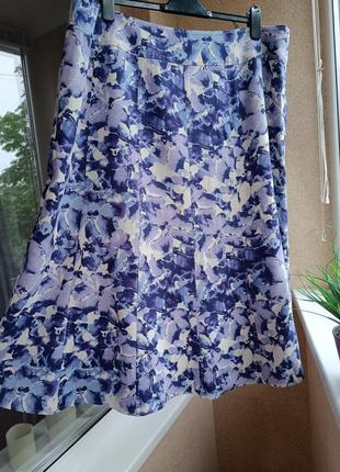 Красивая длинная летняя юбка клиньями со содержанием льна в цветочный принт