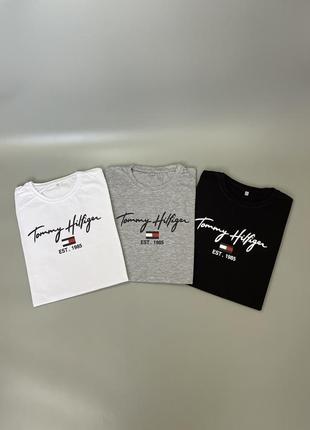 Новая базовая футболка tommy hilfiger, томми халфигер, турция, стрейчевая, приталенная, из лого, логотип, однотонная, белая, черная, в обтяжку, меланж
