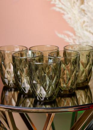 Склянка для напоїв фігурна гранована з товстого скла набір 6 шт зелений