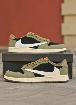 Чоловічі кросівки travis scott x air jordan 1 low og “olive”