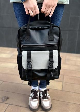 Черный рюкзак портфель матовая экокожа унисекс