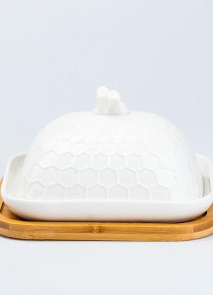 Масленка для сливочного масла 18 х 16 х 11 см керамическая белая с подставкой и крышкой