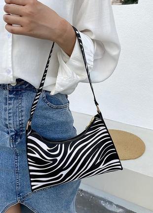 Модна чорно-біла сумка, стильна сумочка з принтом зебра арт 3073