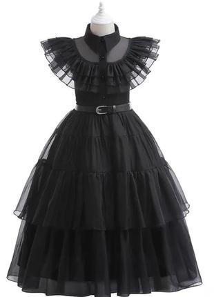Платье уэнздей адамс. карнавальное платье черное. платье для хэллоуин.